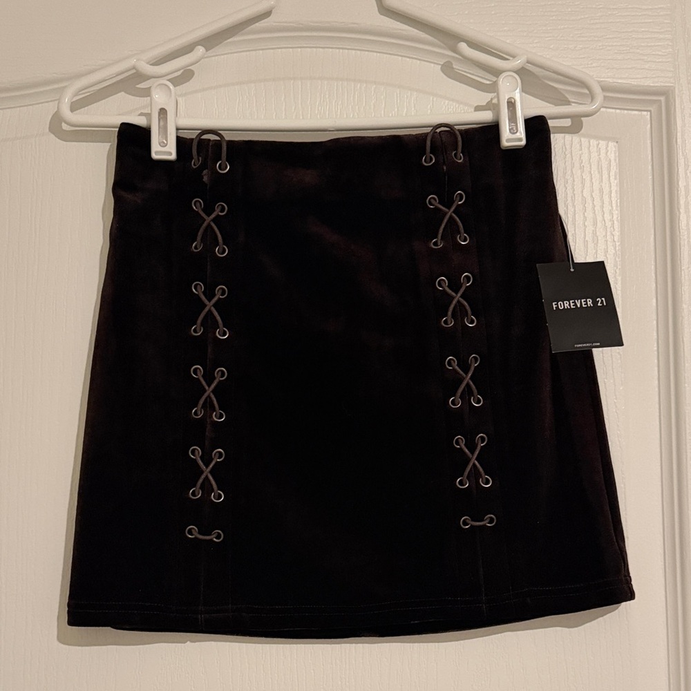 Forever 21 Velvet Mini Skirt with Lace-Up Detail